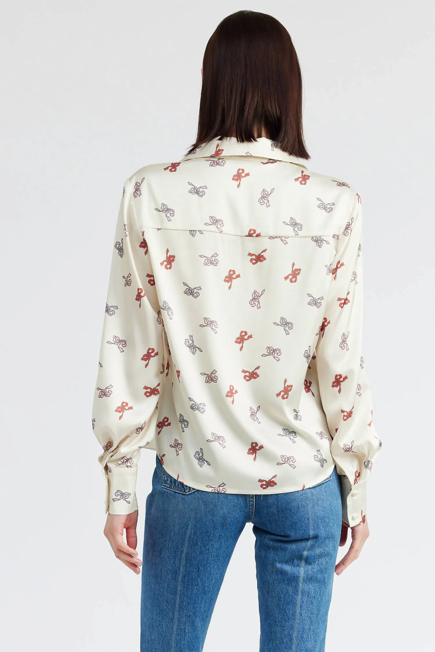 Maeve Bow Print Buttoned Shirt In Ivory Ribbon