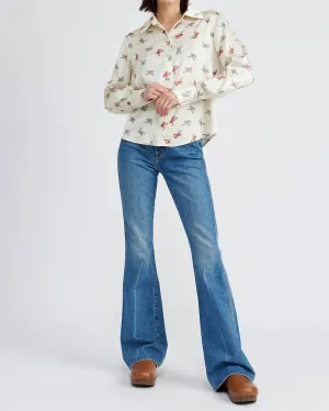 Maeve Bow Print Buttoned Shirt In Ivory Ribbon