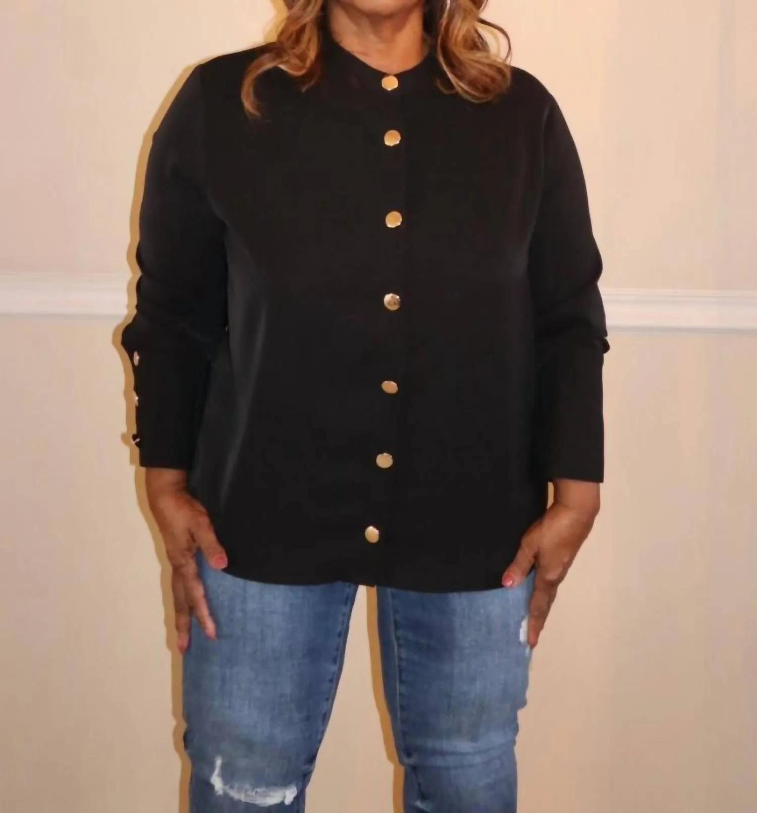 Mara Gold Button Blouse In Black