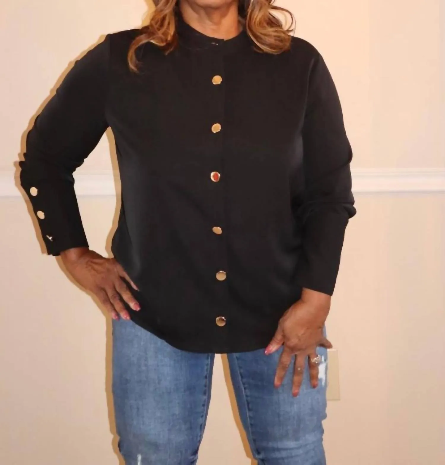 Mara Gold Button Blouse In Black