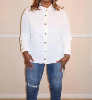 Mara Gold Button Blouse In White