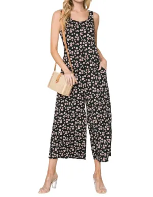 Maria Flower Power Jumpsuit - Plus In Black