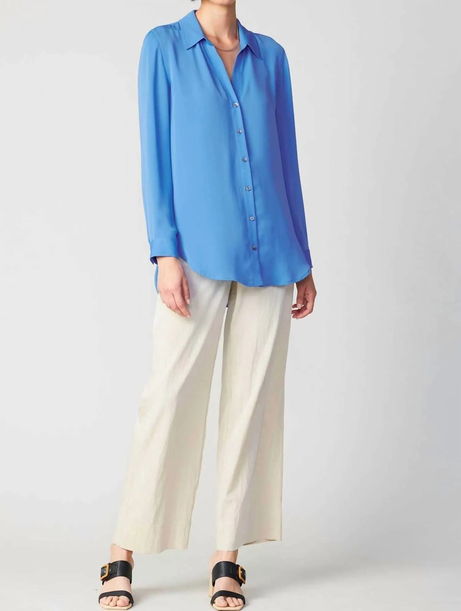 Marion Longssleeve Spread Collar Button Down Shirt In Azure Blue