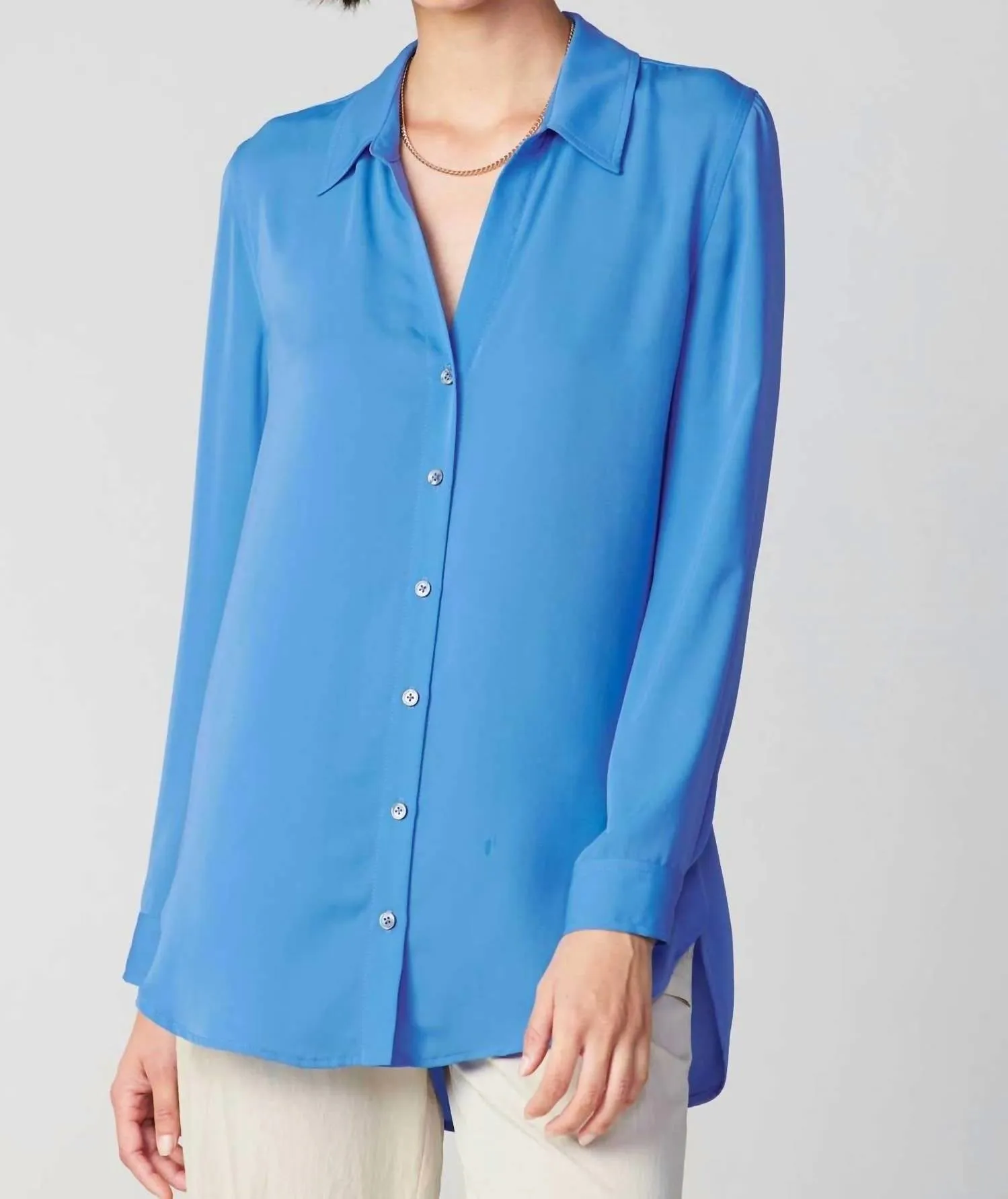Marion Longssleeve Spread Collar Button Down Shirt In Azure Blue