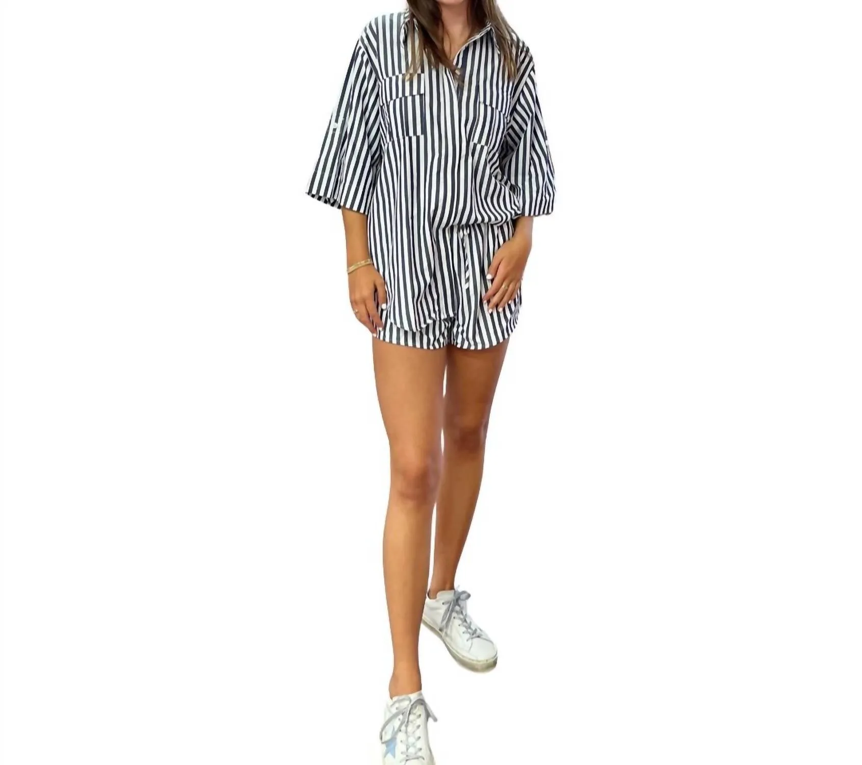 Martina Pajama Set In Navy Stripe