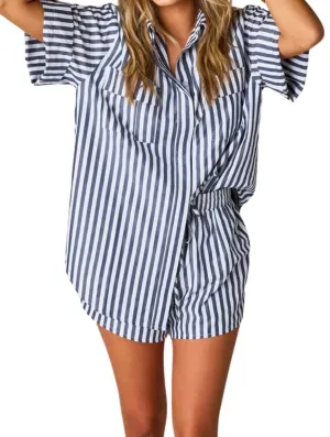 Martina Pajama Set In Navy Stripe