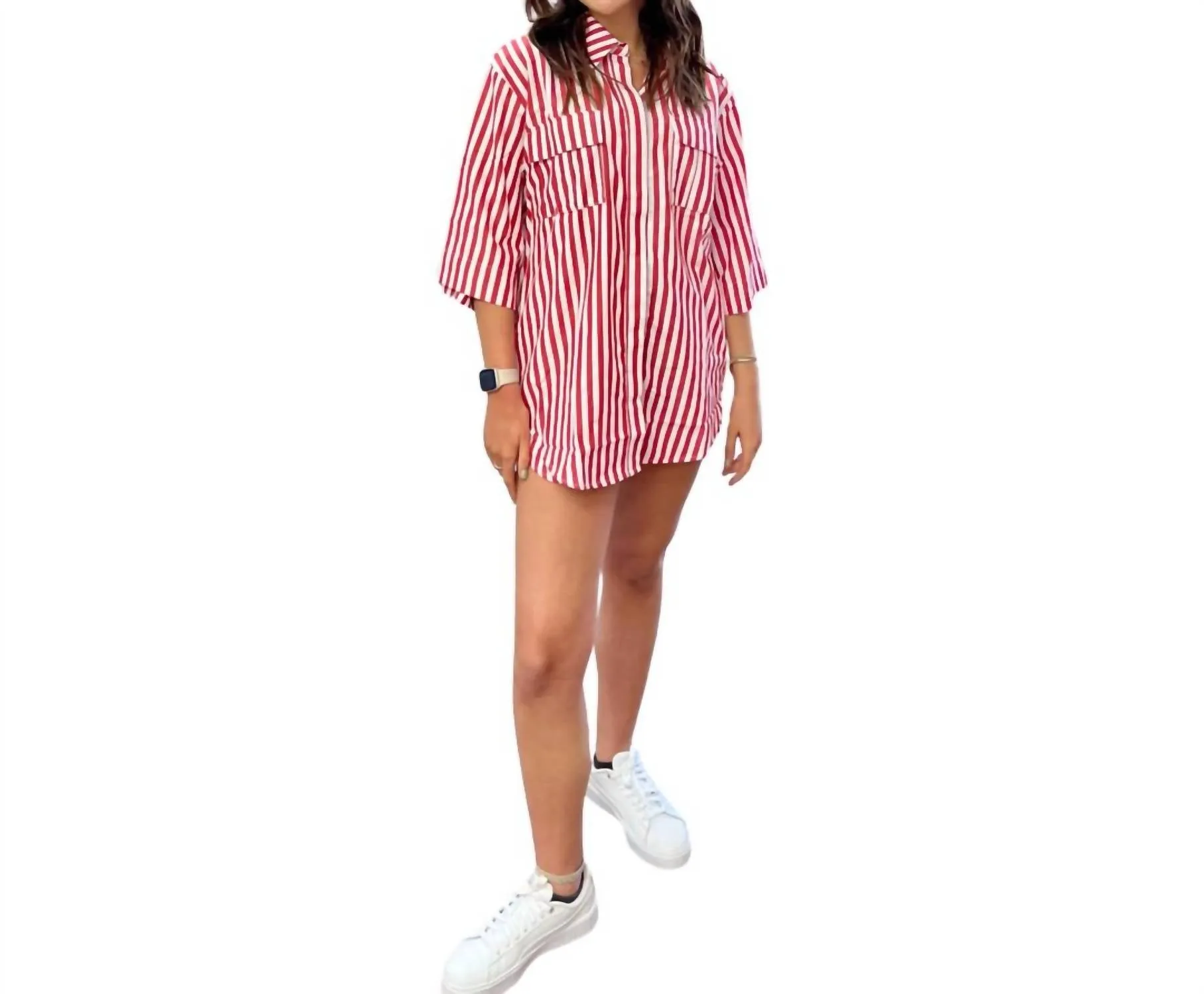 Martina Pajama Set In Red Stripe