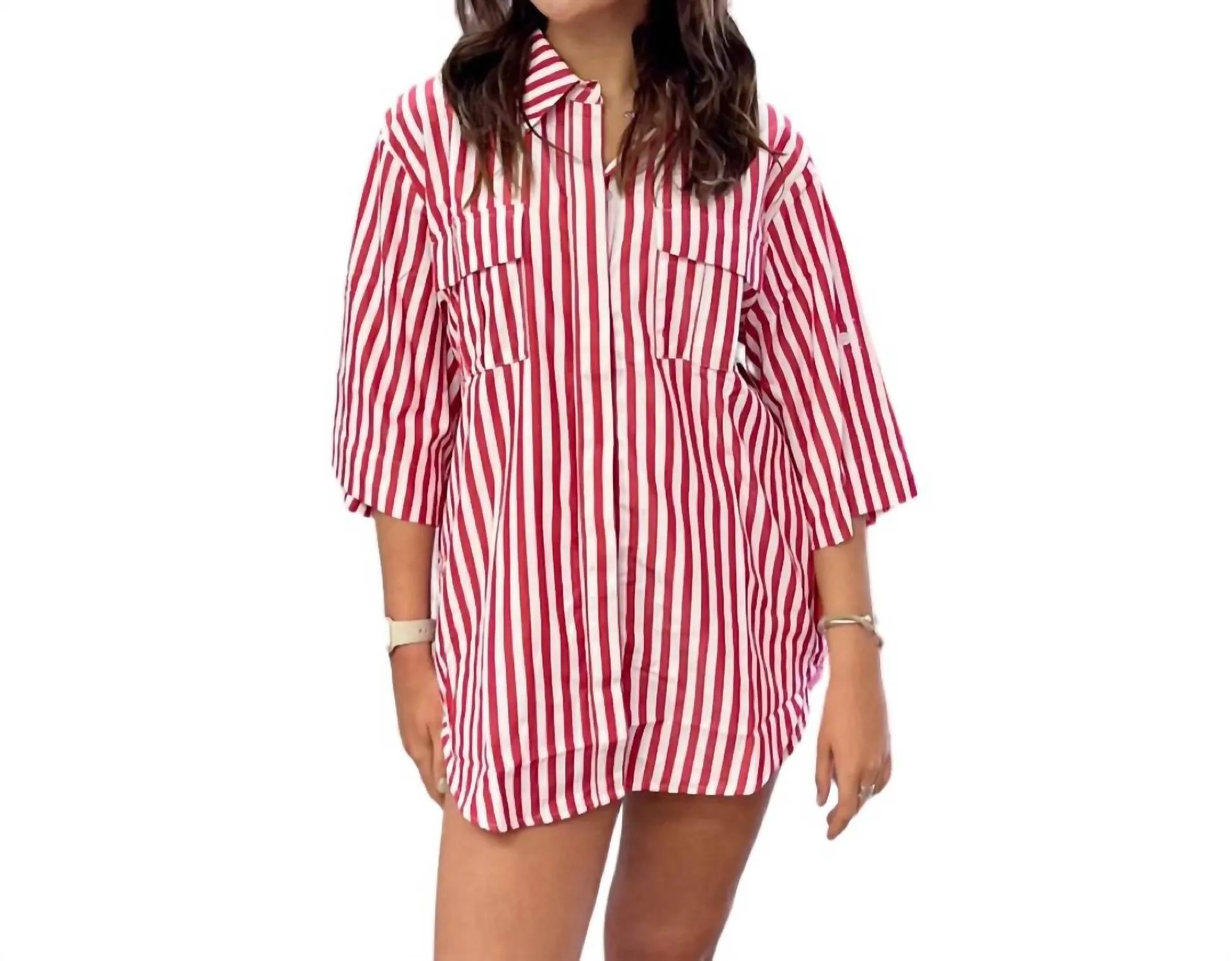 Martina Pajama Set In Red Stripe