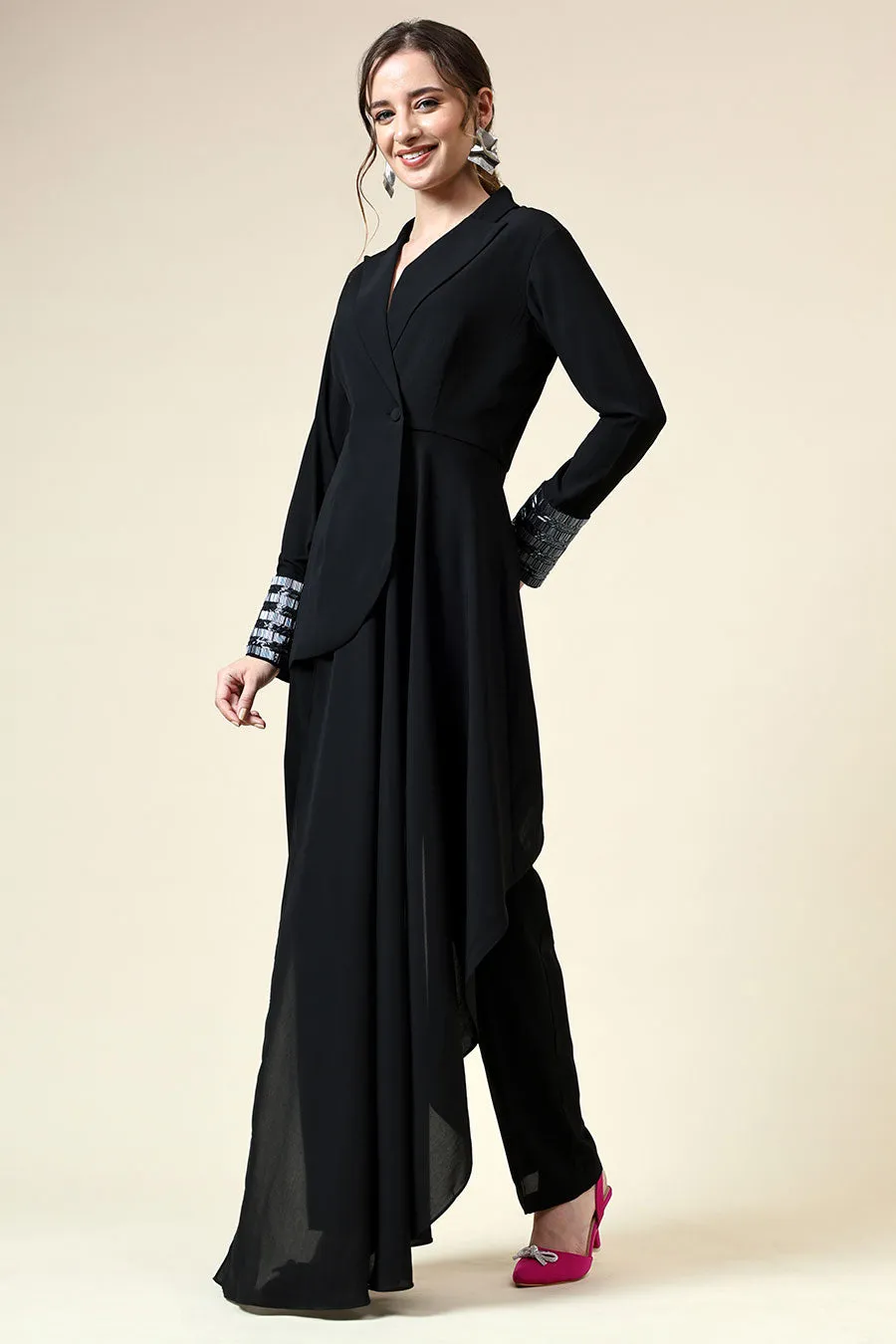 Metallic Embellished Black Blazer Co-Ord Set