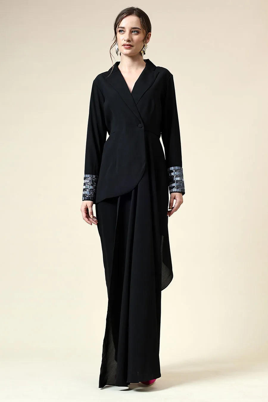 Metallic Embellished Black Blazer Co-Ord Set