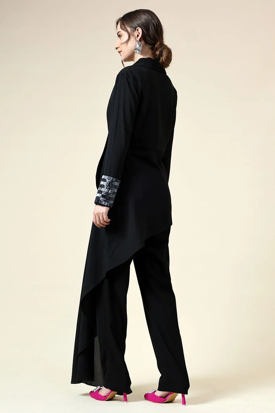 Metallic Embellished Black Blazer Co-Ord Set