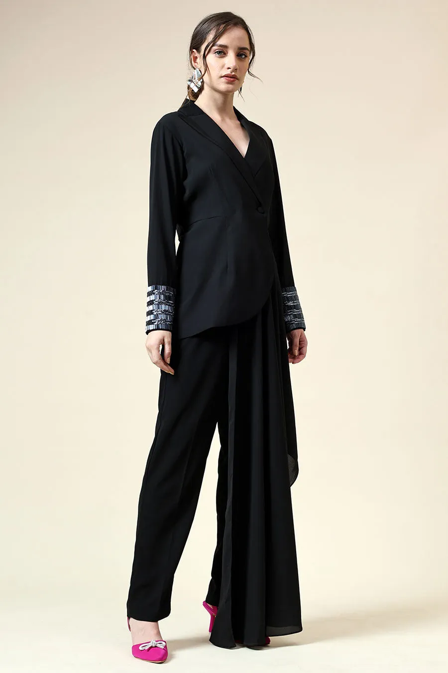 Metallic Embellished Black Blazer Co-Ord Set