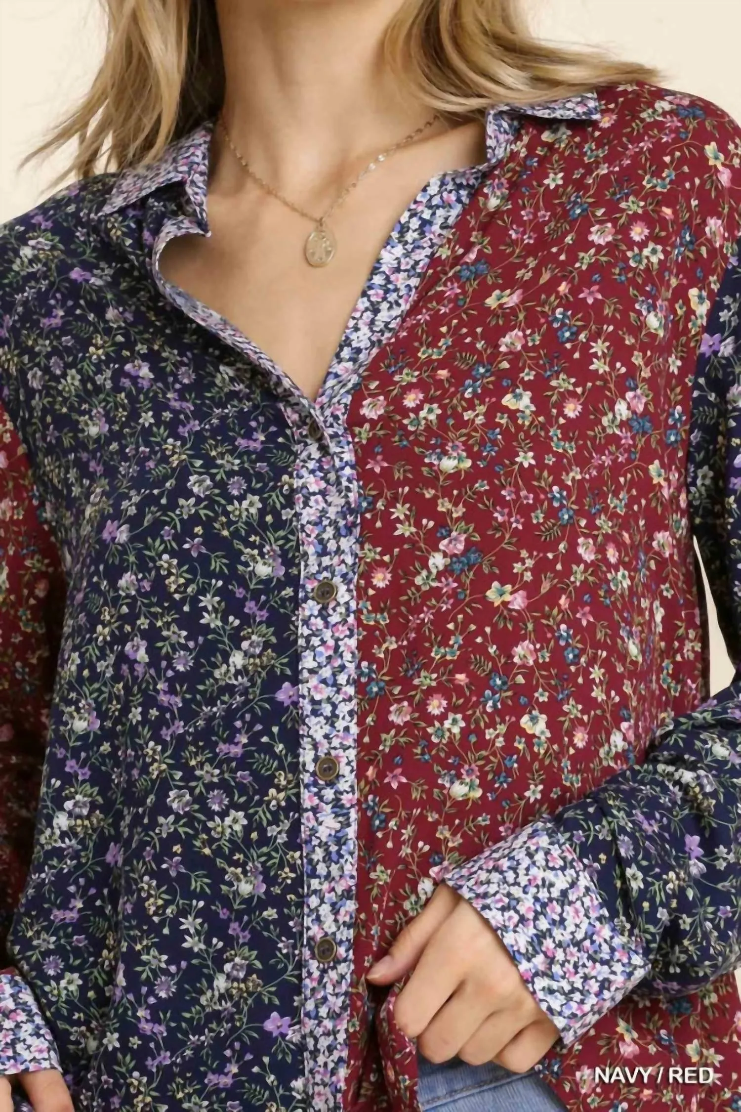 Mixed Floral Roll Tab Shirt In Floral Multi