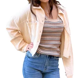 Muslin Gauze Crinkle Top In Cream
