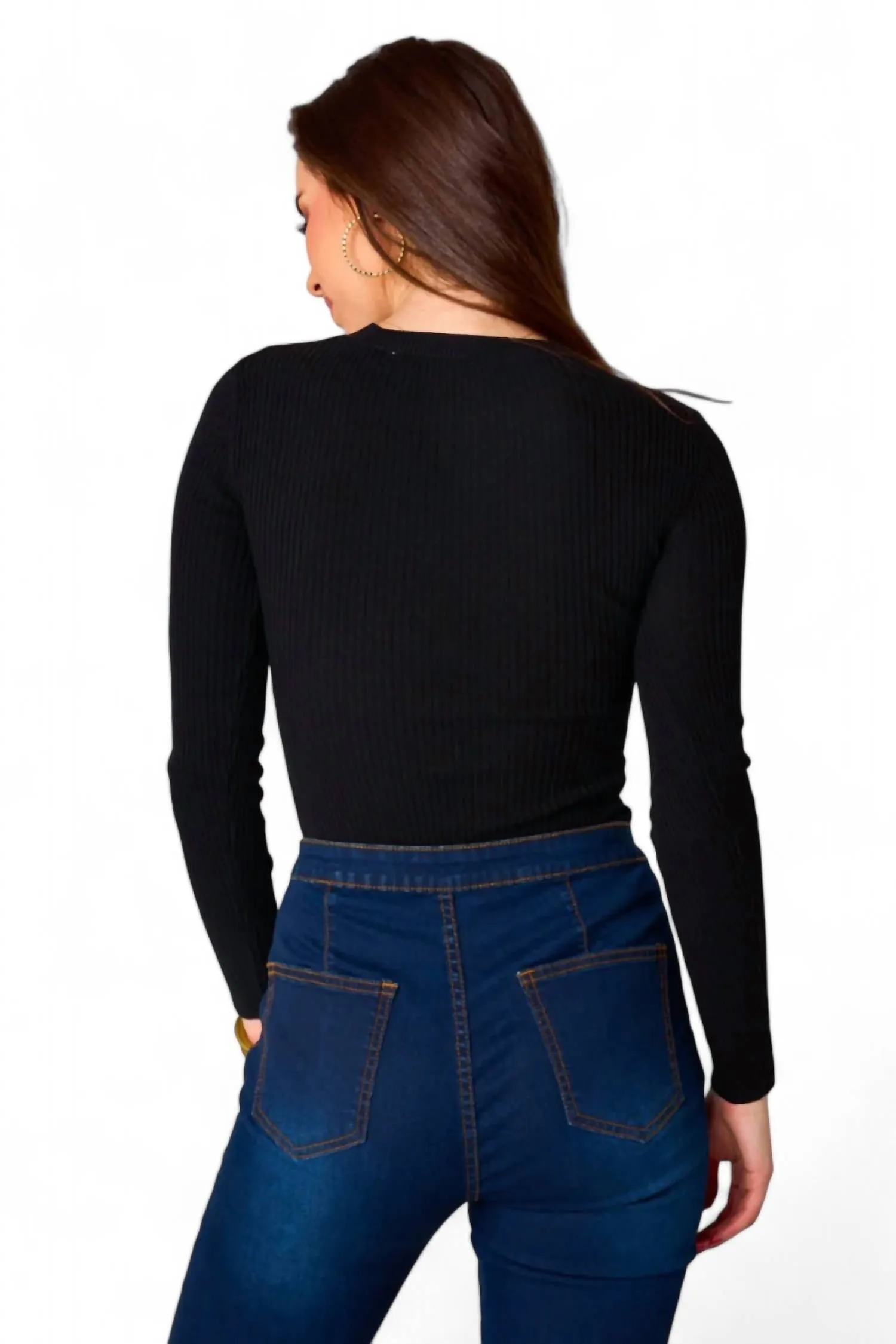 Nadia Long Sleeve Cutout Bodysuit In Black