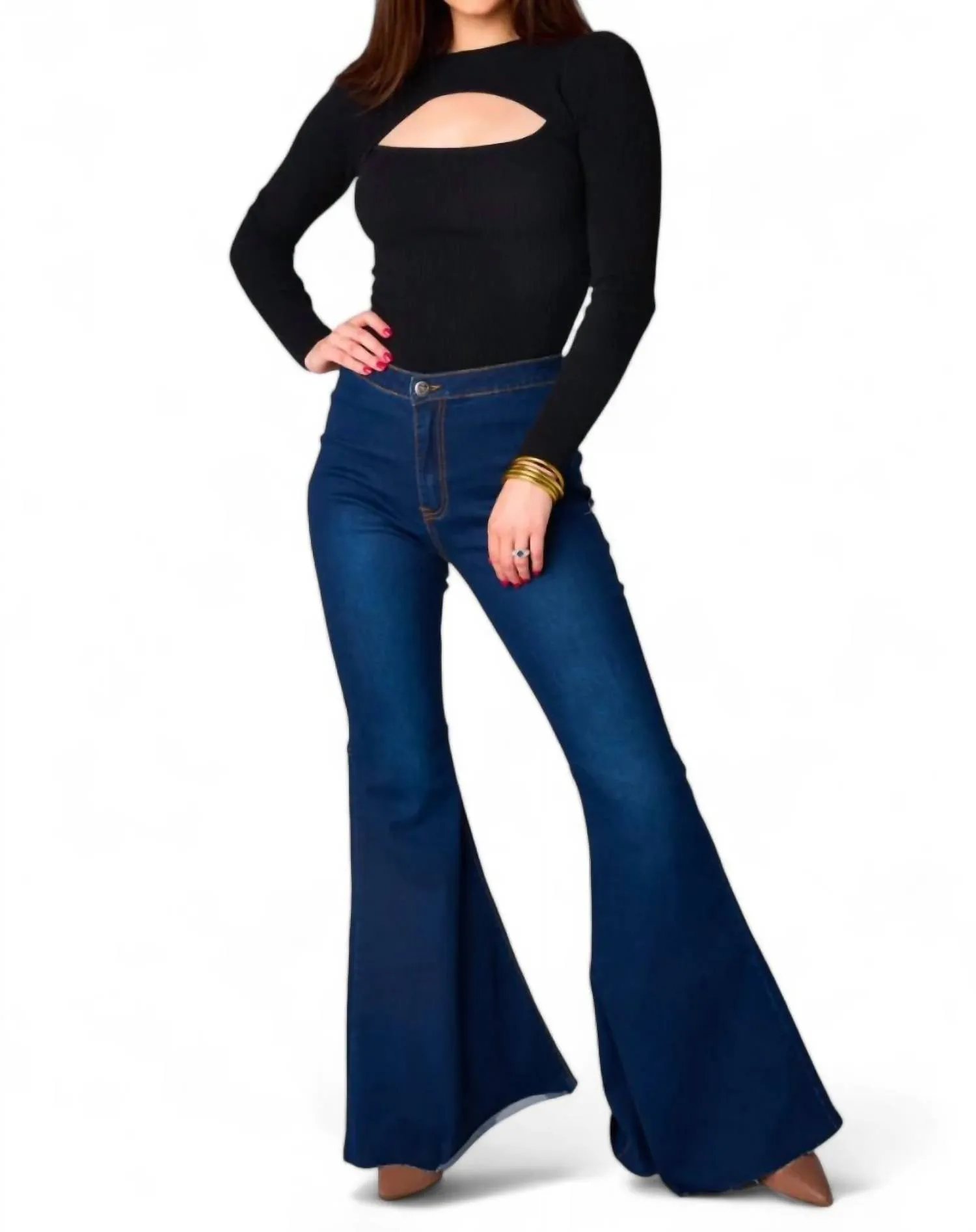 Nadia Long Sleeve Cutout Bodysuit In Black