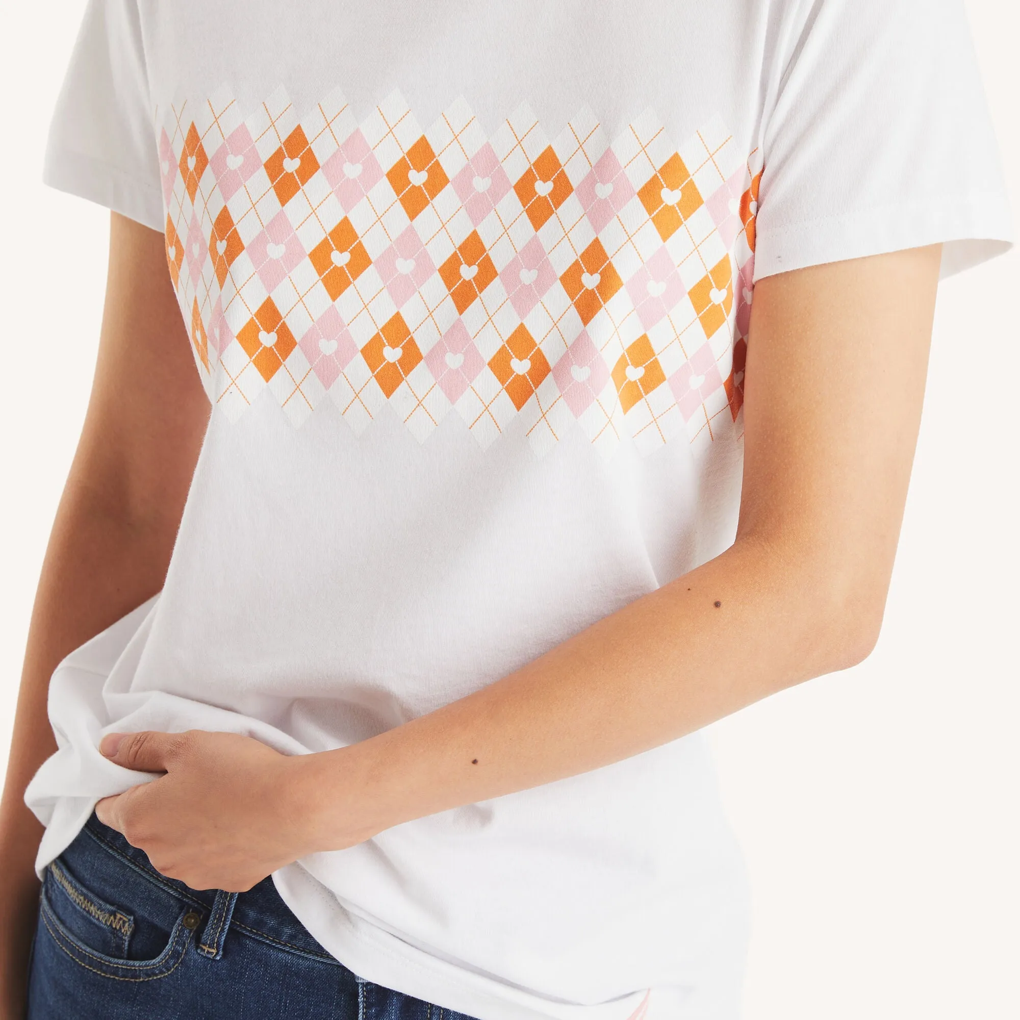 Nautica Womens Checkered Graphic T-Shirt