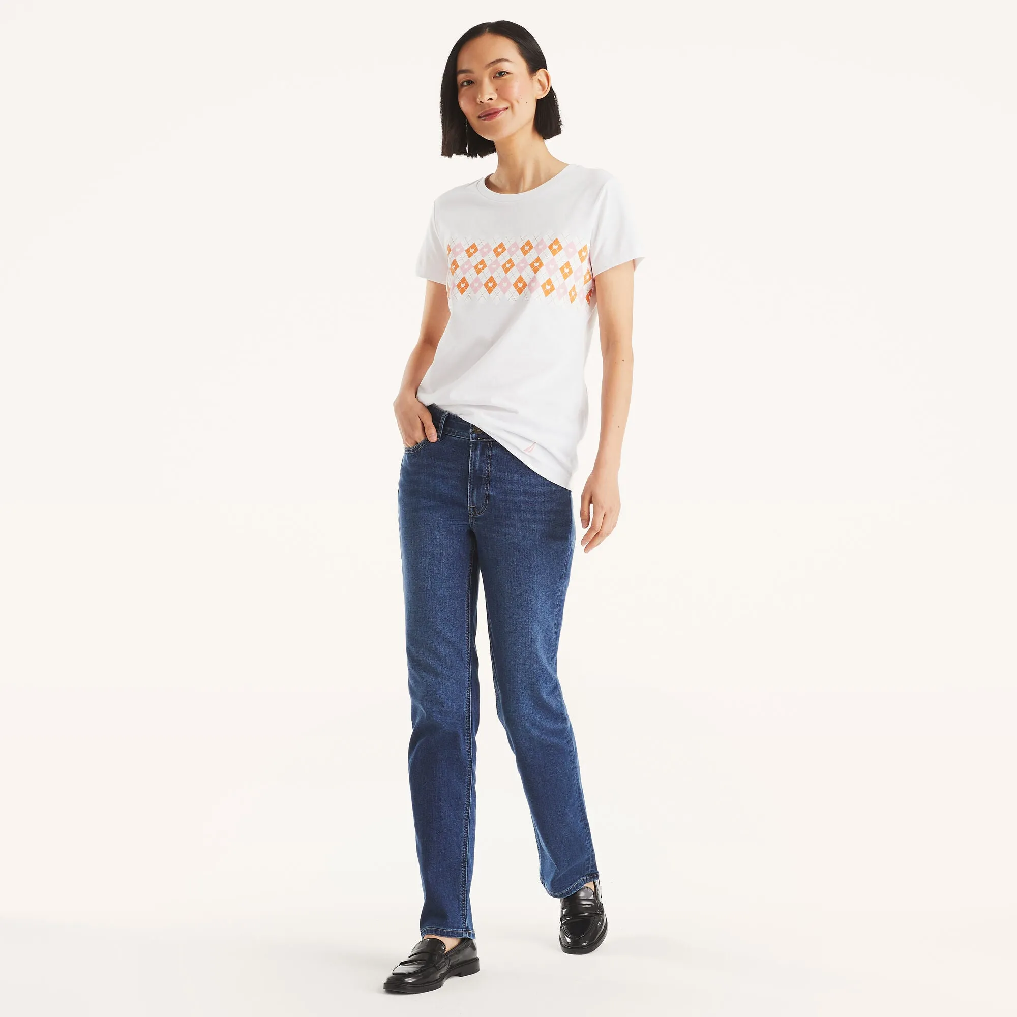 Nautica Womens Checkered Graphic T-Shirt