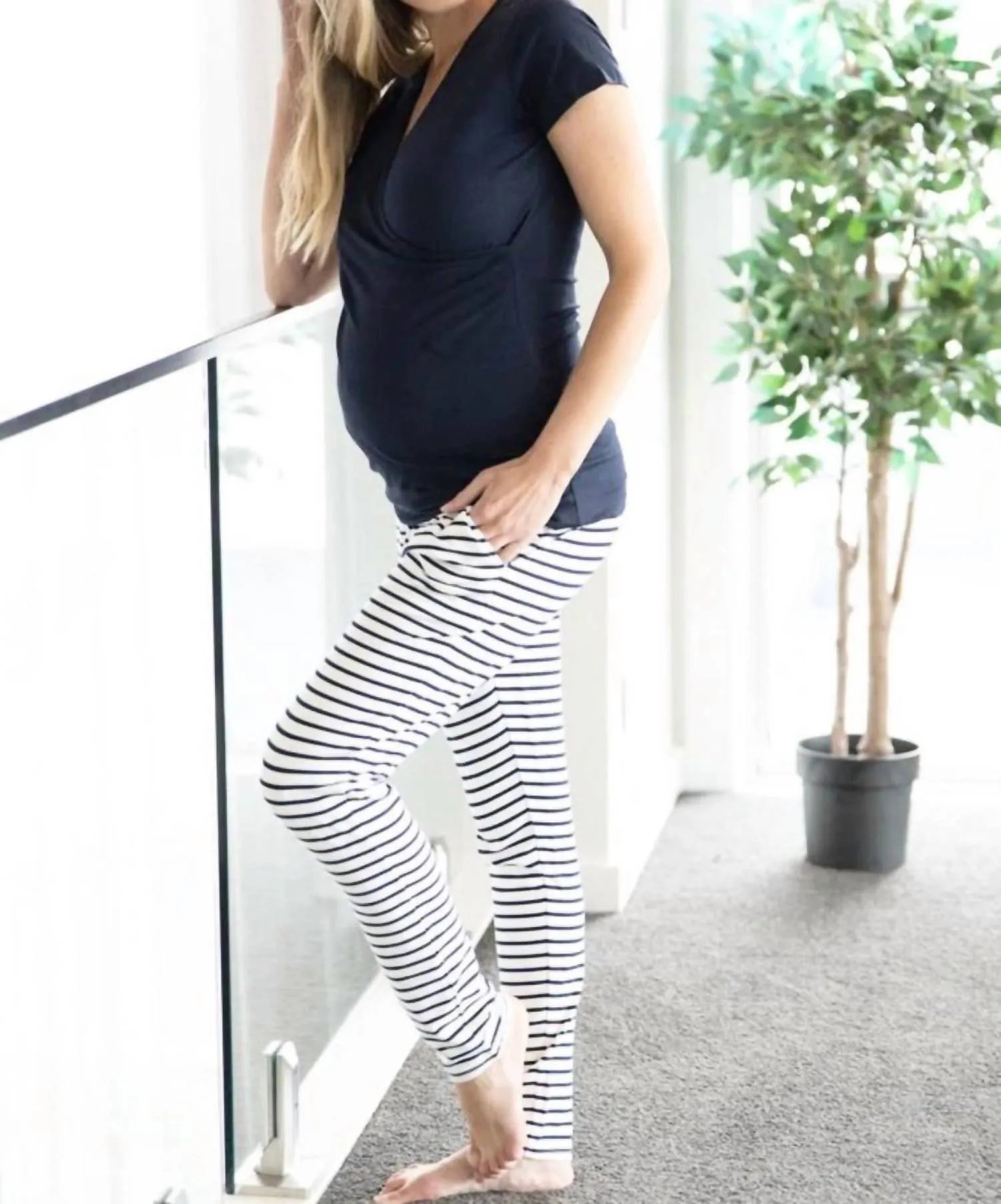 Nursing Top   Striped Pants Set In Navy