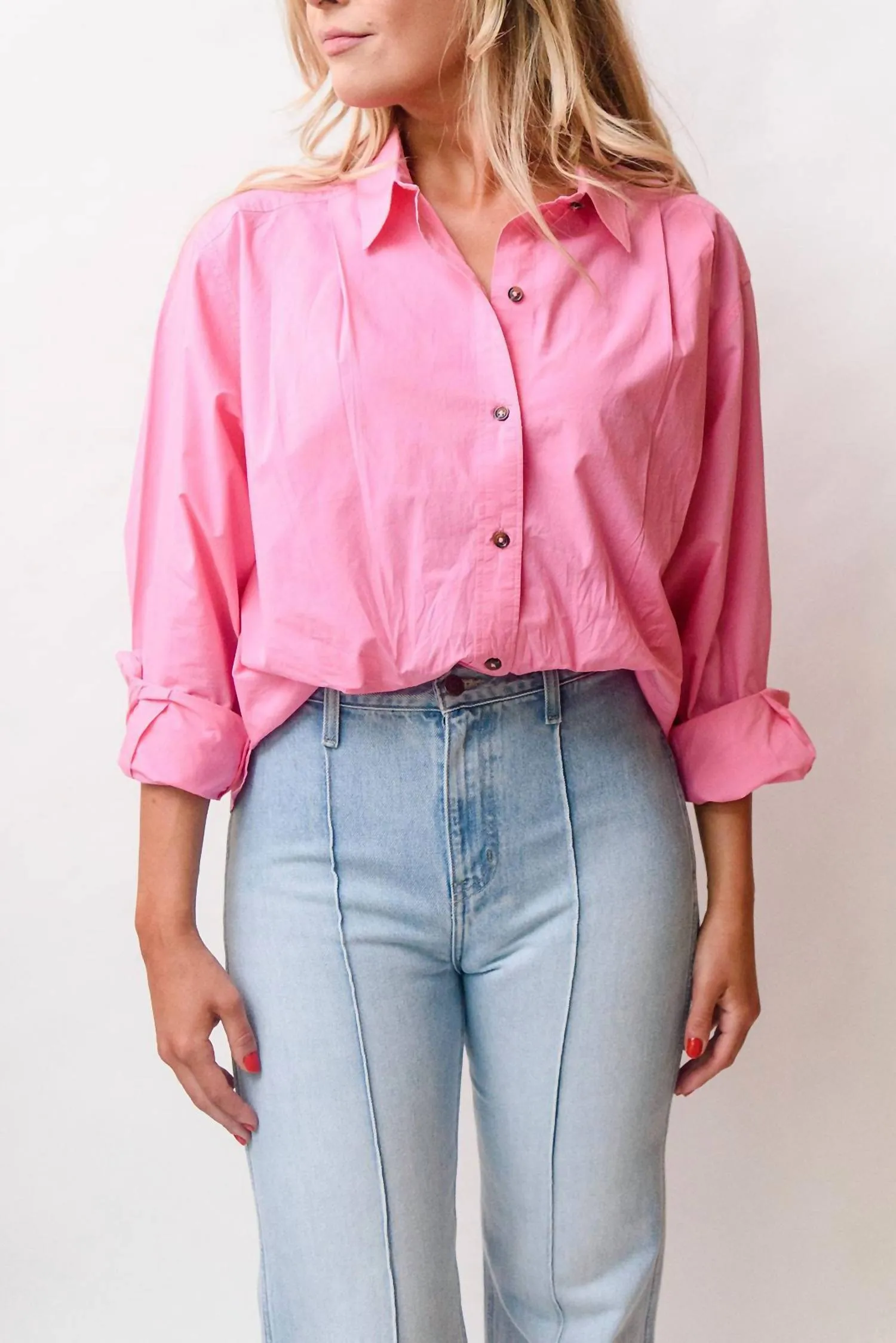 Oceane Pleated Shirt In Hot Pink