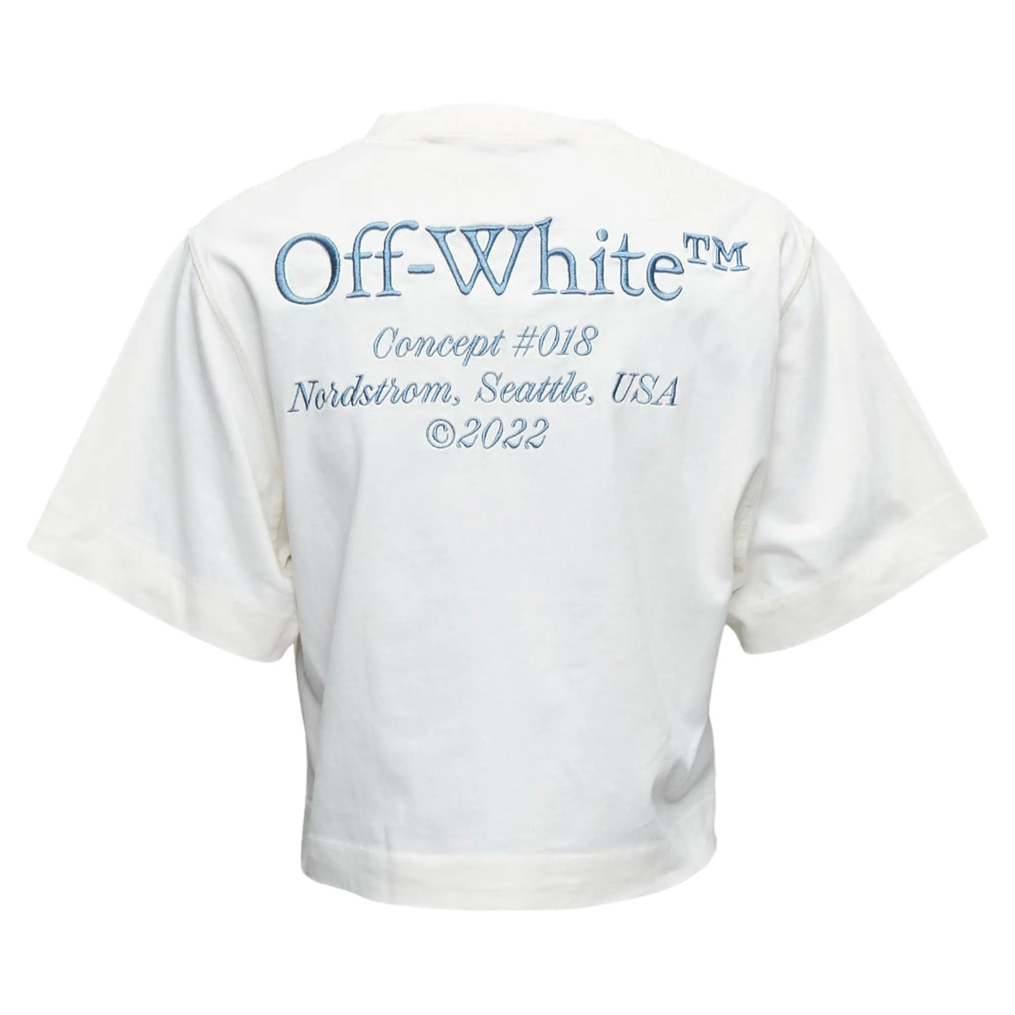 Off White Cotton Embroidered Logo Crop Tshirt