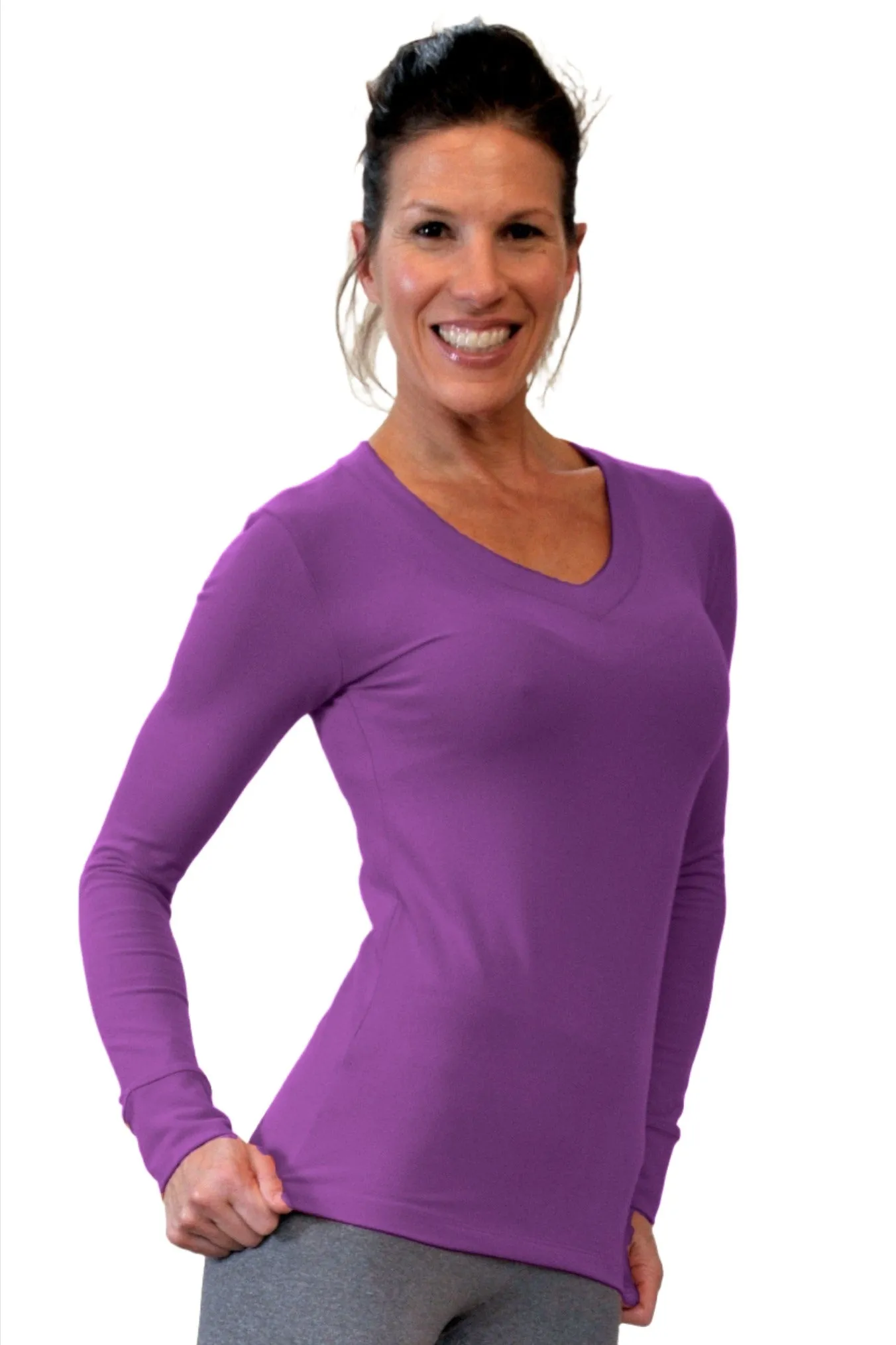 One Step Ahead Brushed Supplex V Neck Long Sleeve Top 2015