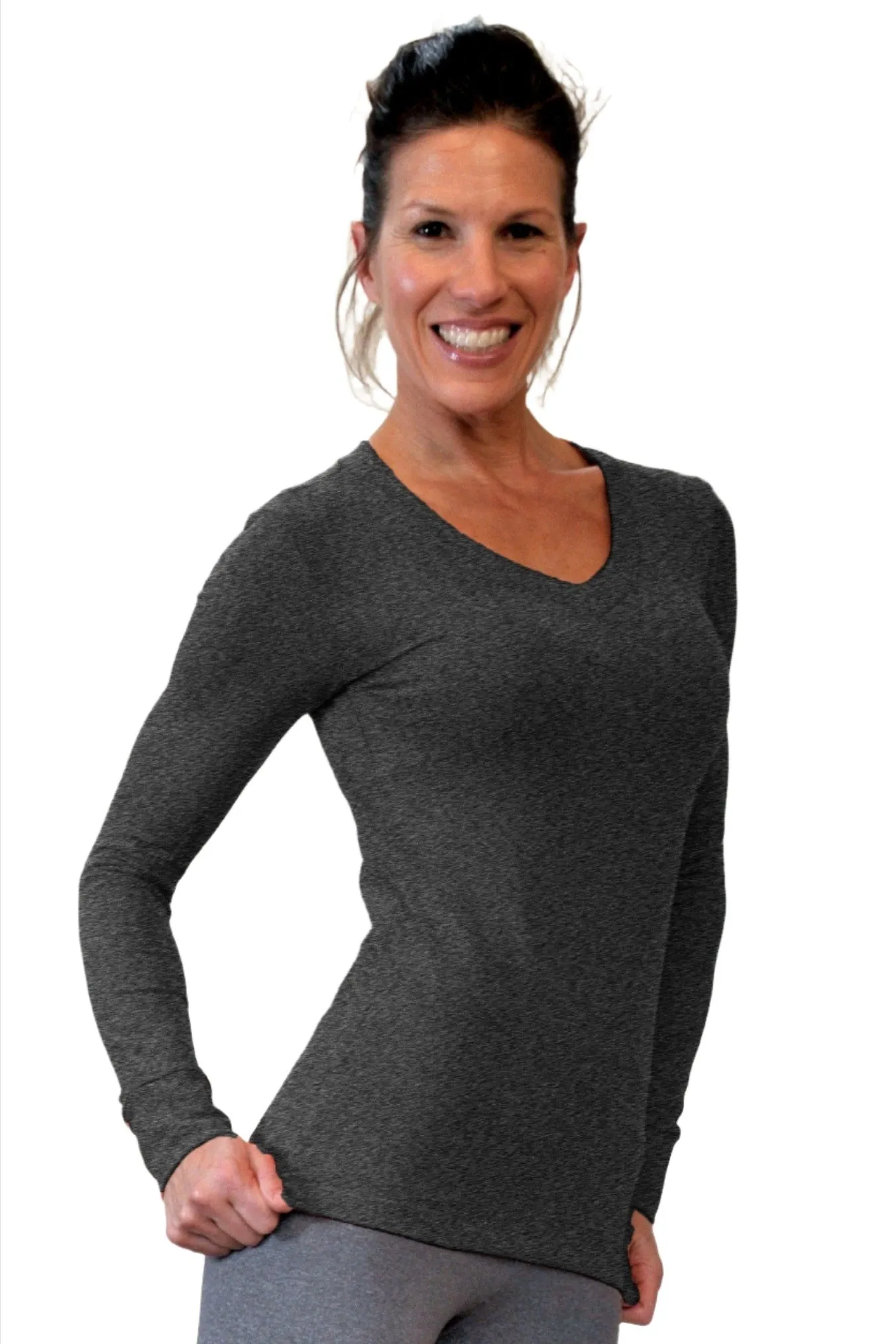 One Step Ahead Brushed Supplex V Neck Long Sleeve Top 2015