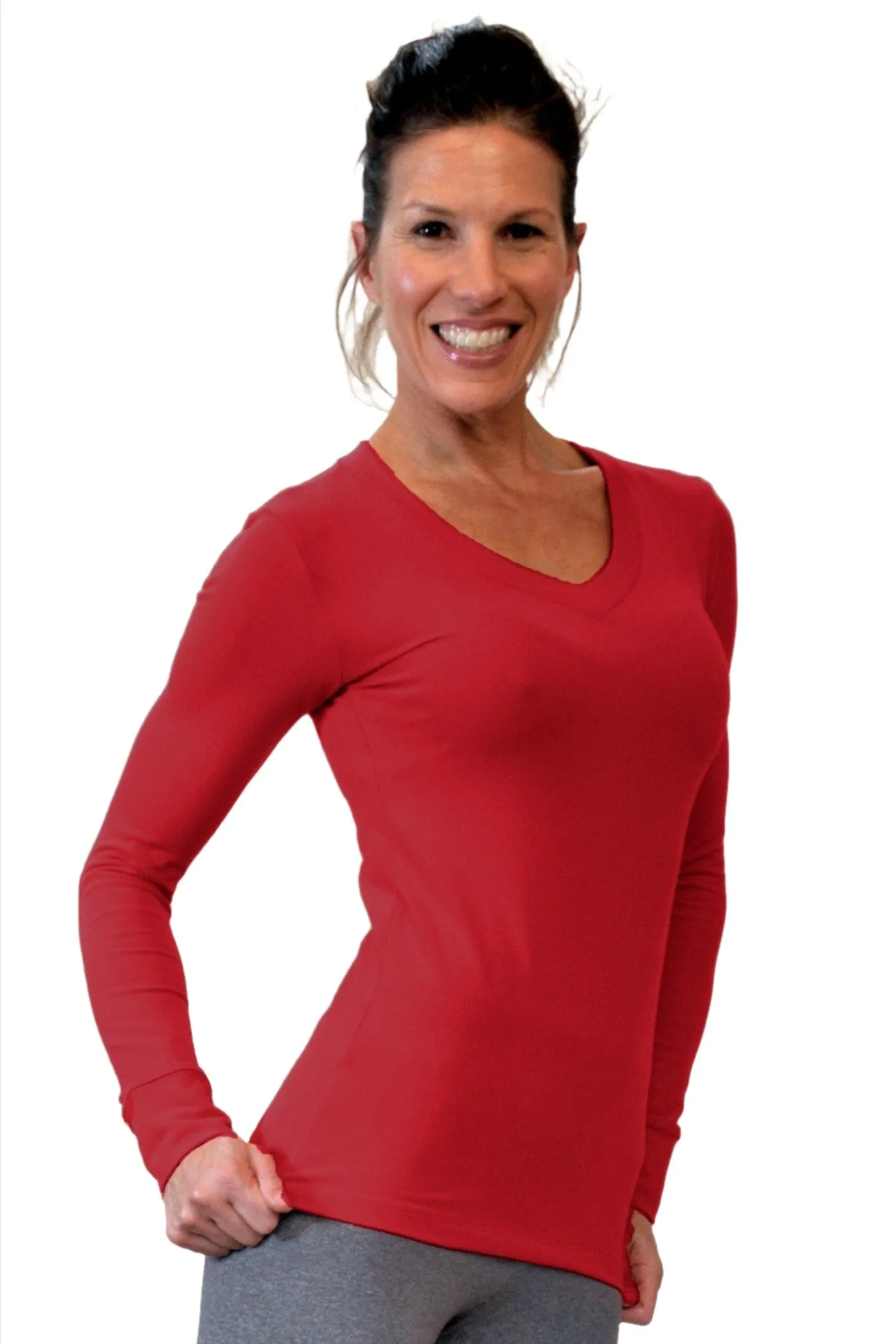 One Step Ahead Brushed Supplex V Neck Long Sleeve Top 2015