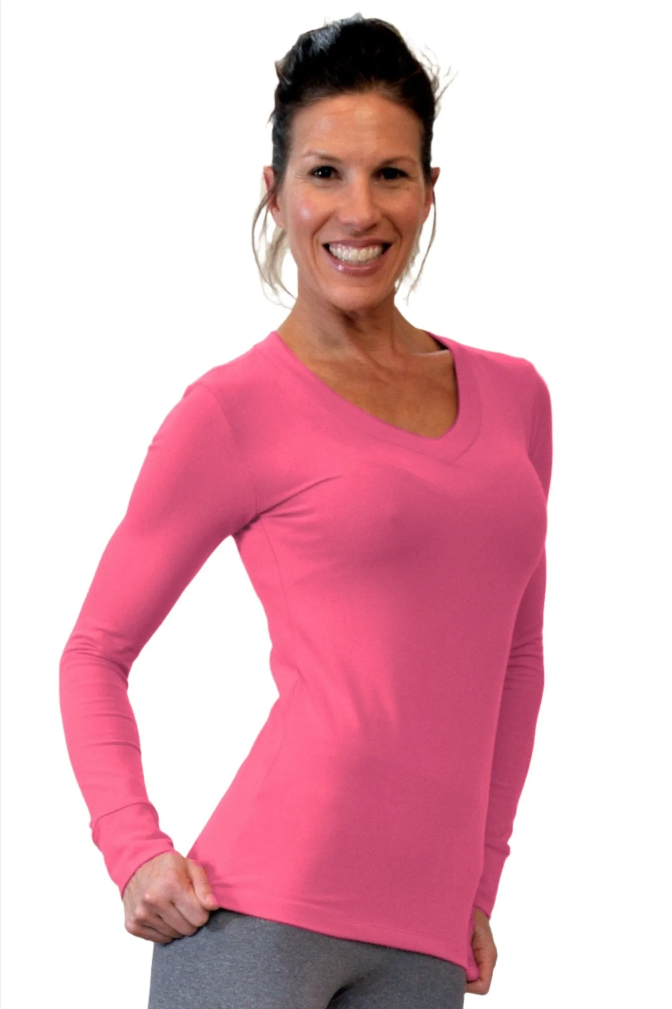 One Step Ahead Brushed Supplex V Neck Long Sleeve Top 2015