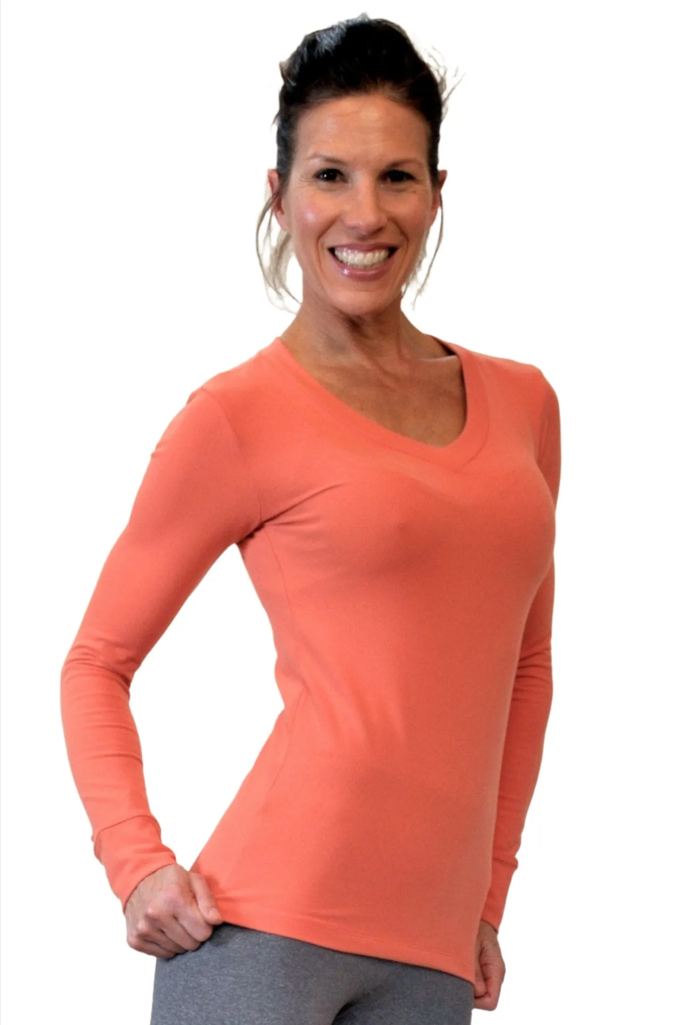One Step Ahead Brushed Supplex V Neck Long Sleeve Top 2015