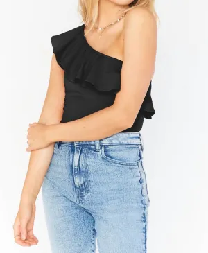 Ophelia Ruffle Bodysuit In Black Stretch