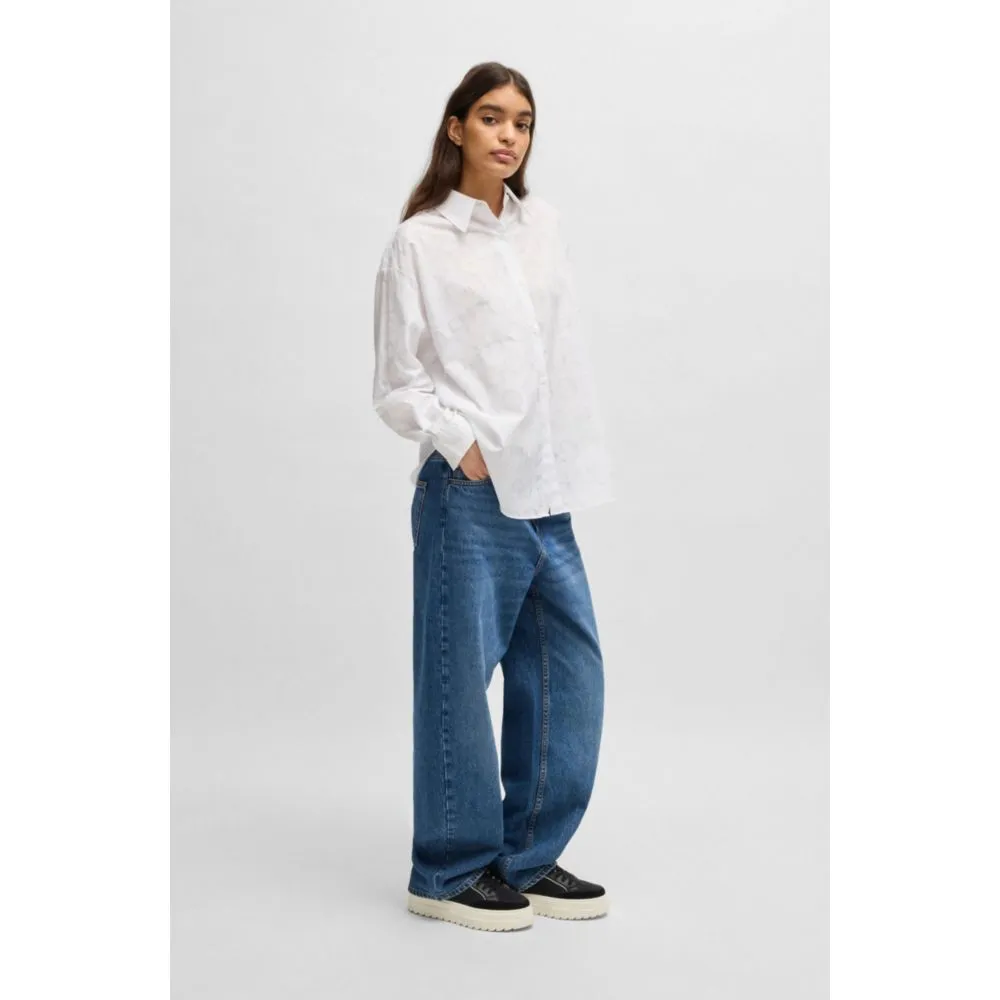 Oversize-fit blouse with devoré logo print