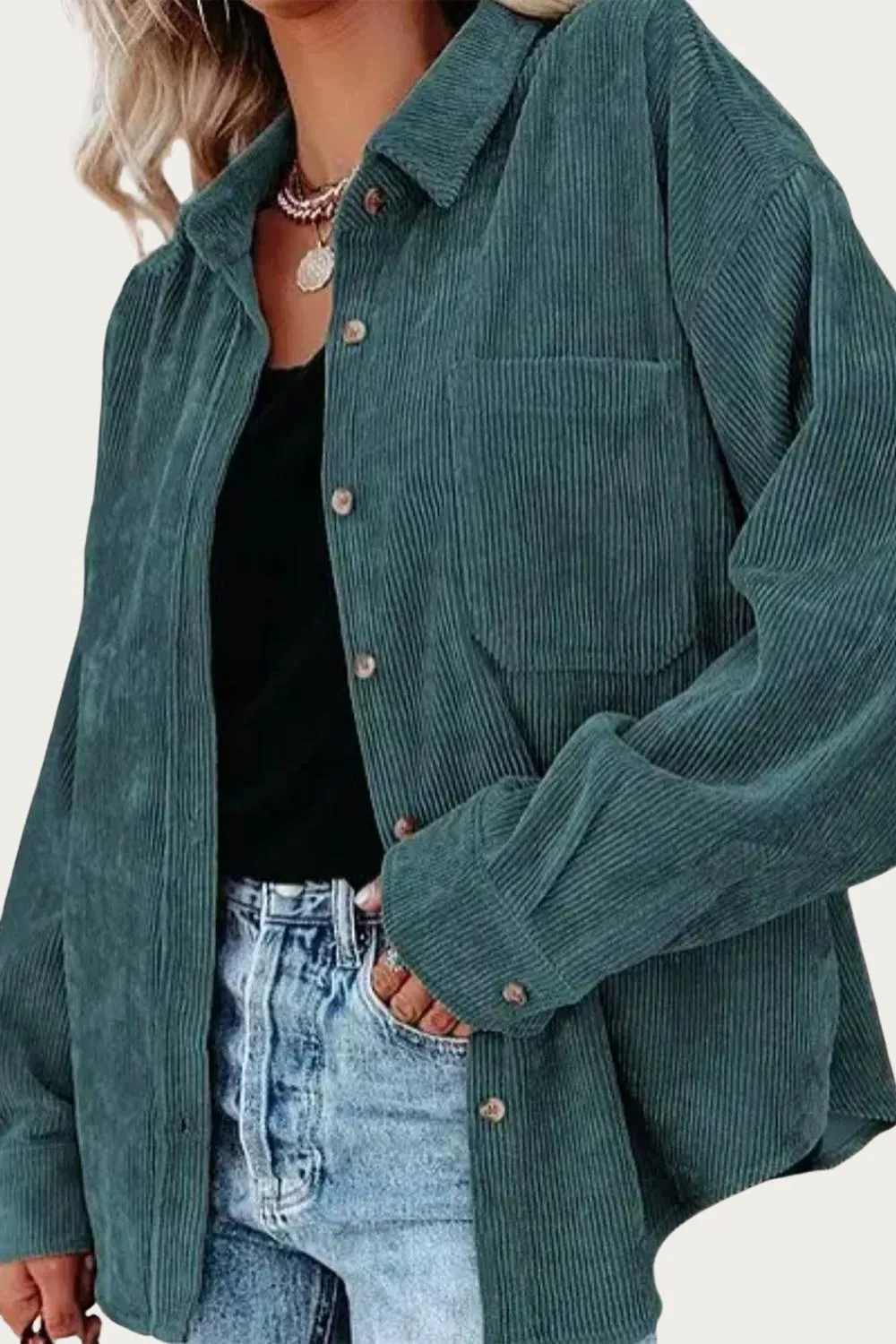 Oversized Corduroy Shirt Jacket In Teal