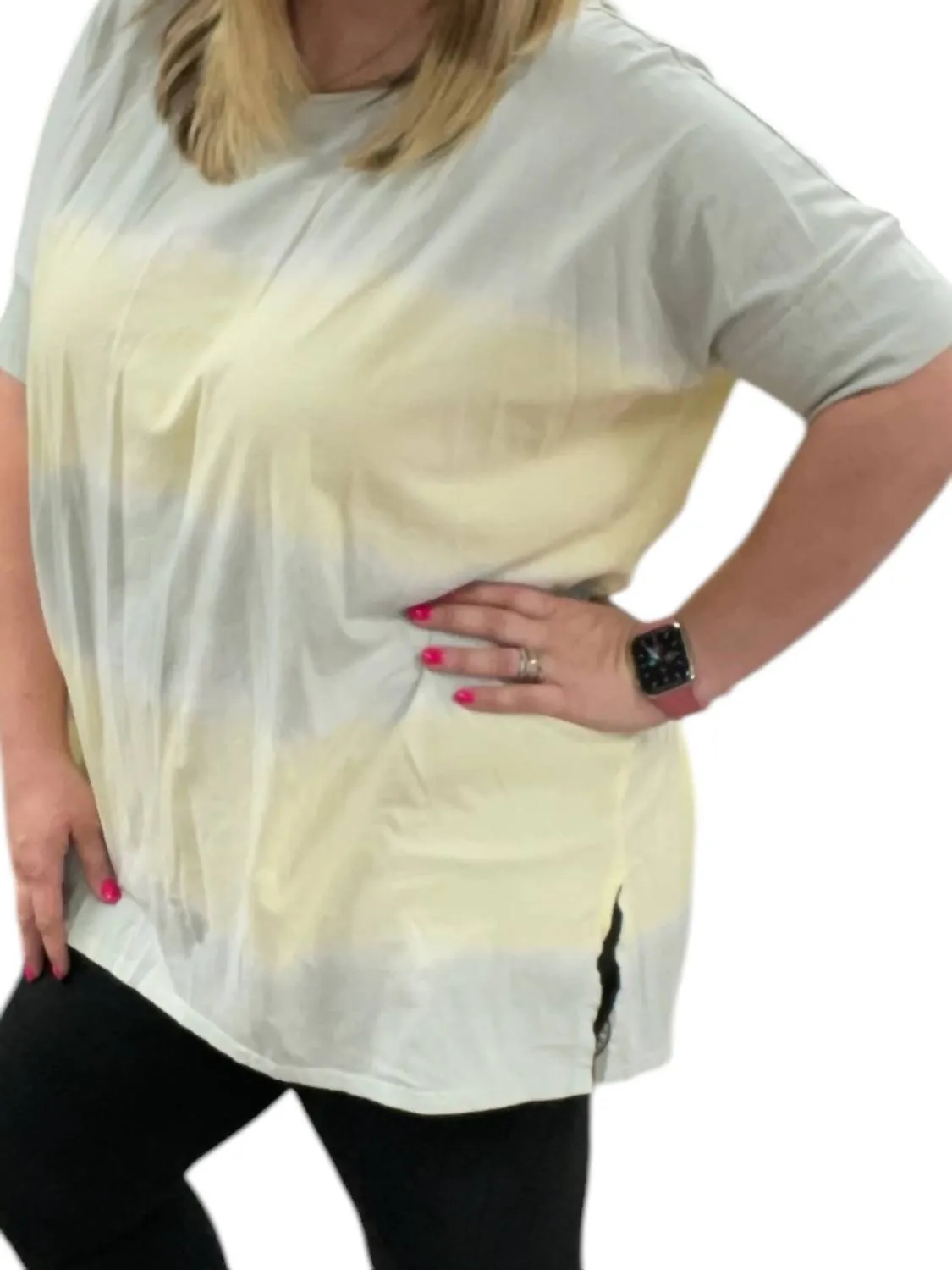 Oversized Tie Dye Top In Sage/yellow