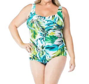 Palm Beach Plus Shirred Front Girl Leg One Piece Swimsuit In Teal