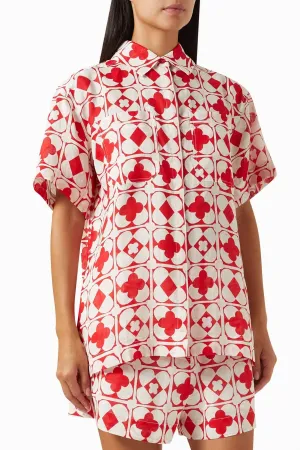 Palmier Relaxed Shirt In Ivory-Sailor Red