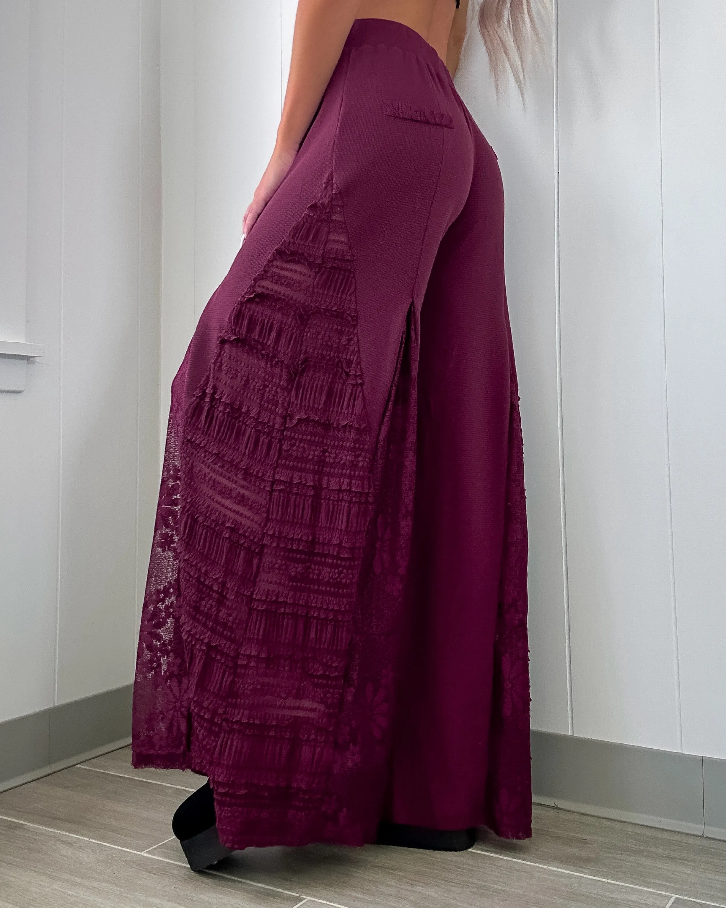 Paris Love Lace Pants - Burgundy