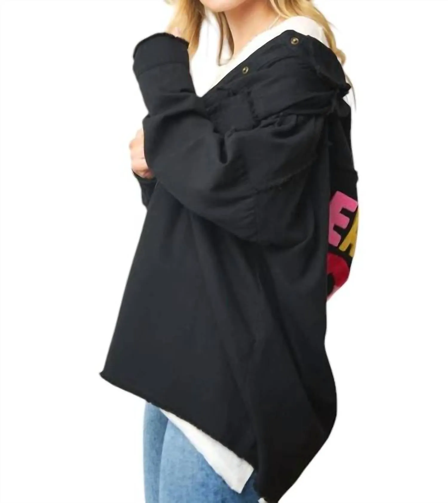 Peace Fringe Hem Top In Black