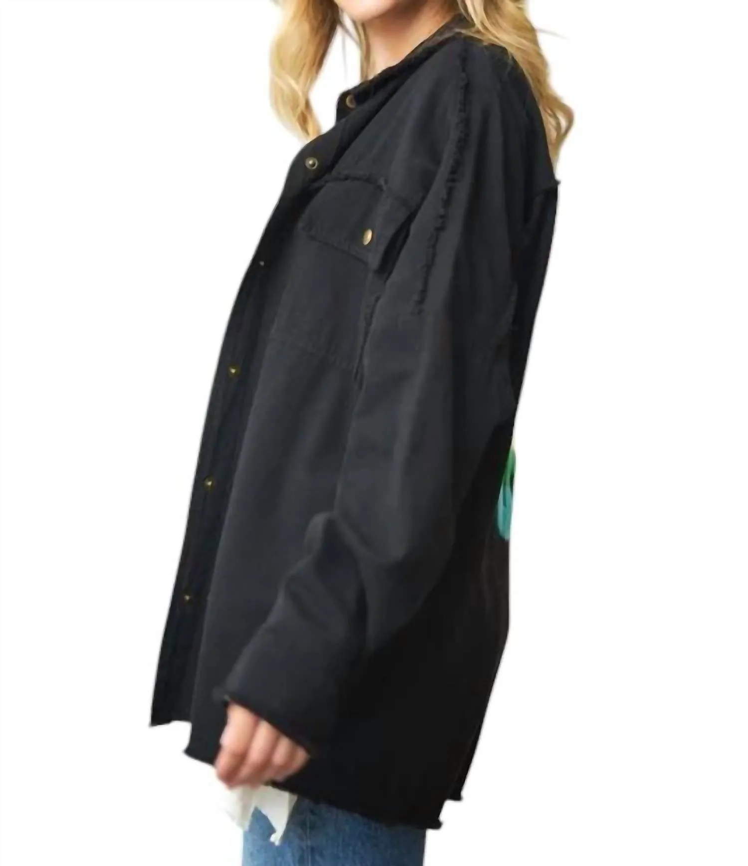 Peace Fringe Hem Top In Black