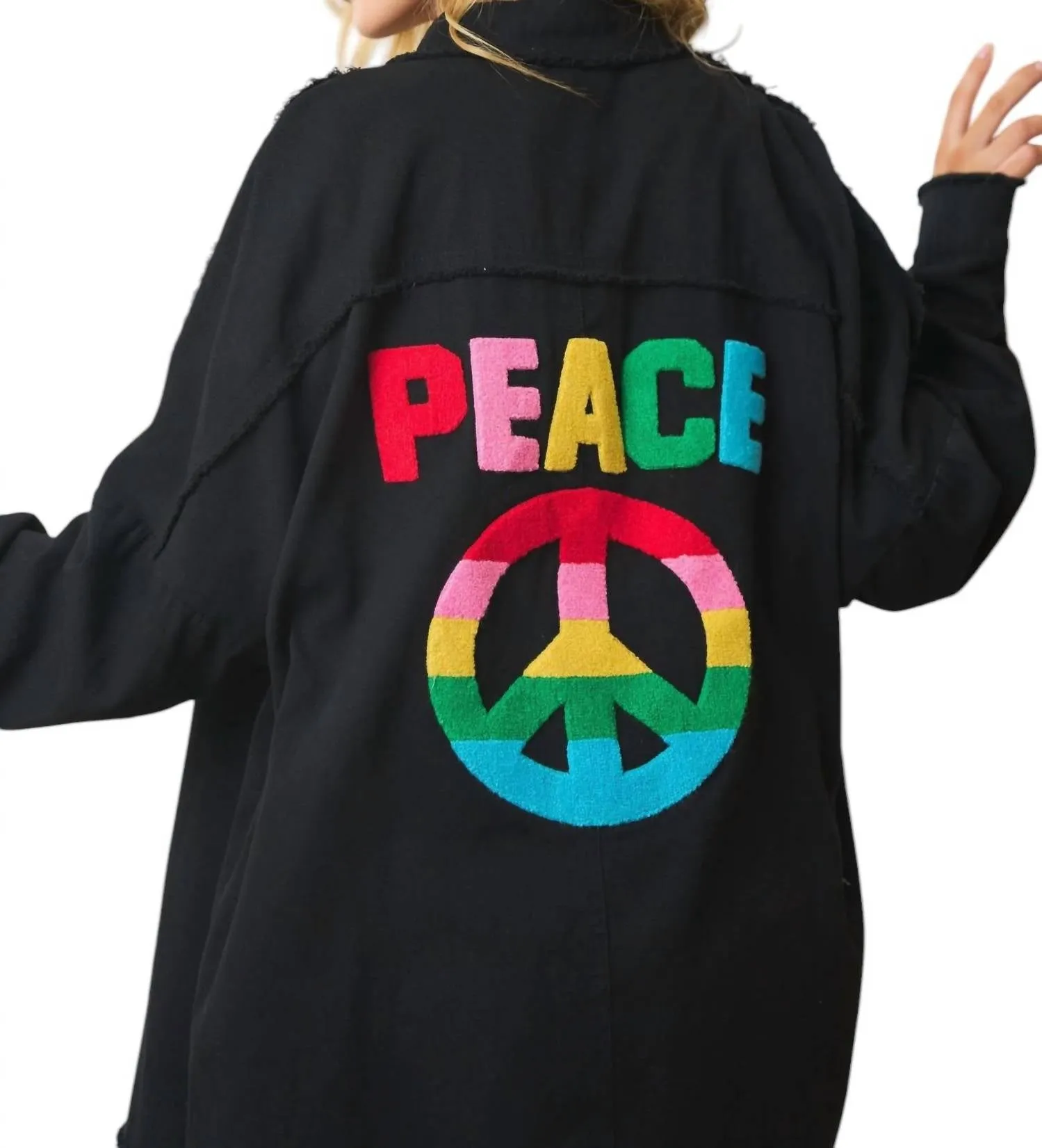 Peace Fringe Hem Top In Black