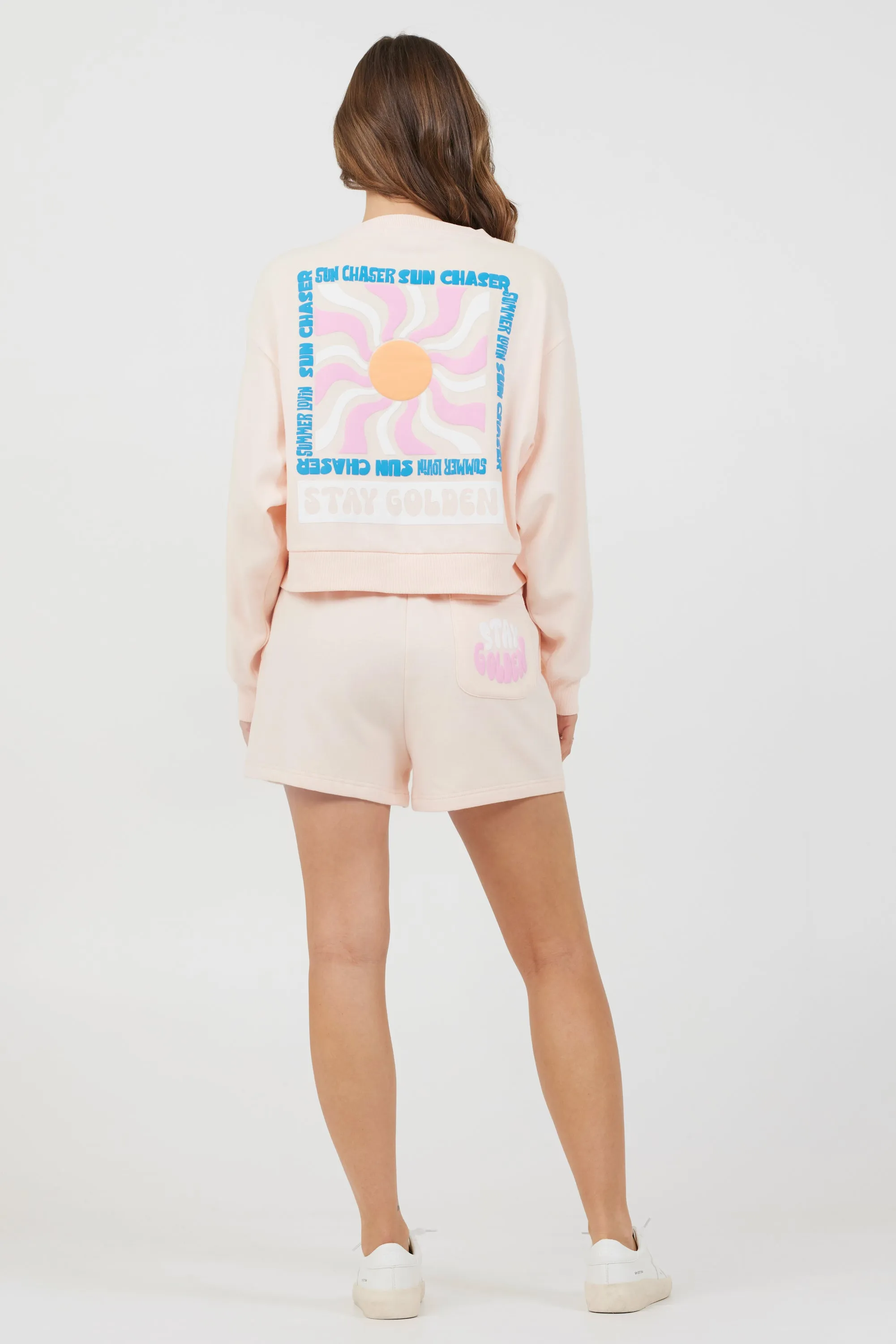 Peach Parfait W/ Multi Puff Print Surf Wash Crewneck
