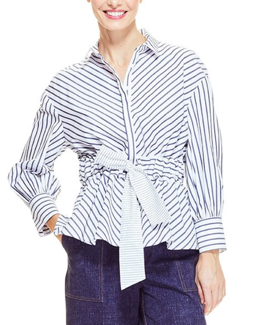 Pearl by Lela Rose Poplin Full Sleeve Belted Top