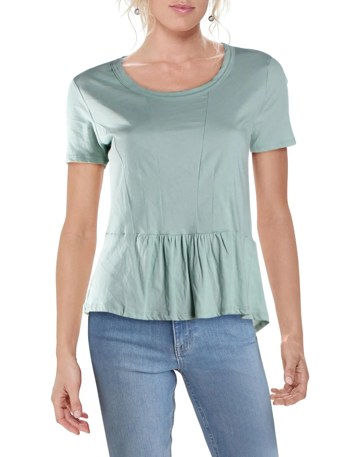 Peggy Womens Peplum Ruffled Hem T-Shirt