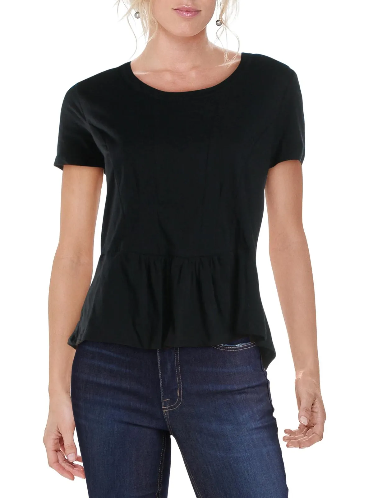 Peggy Womens Peplum Ruffled Hem T-Shirt