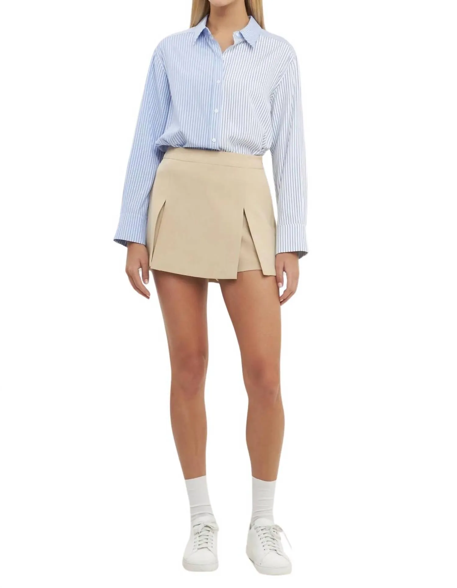 Pinstripe Color Block Shirt In Oxford Blue