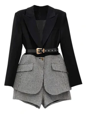 Plaid Blazer & Shorts Set