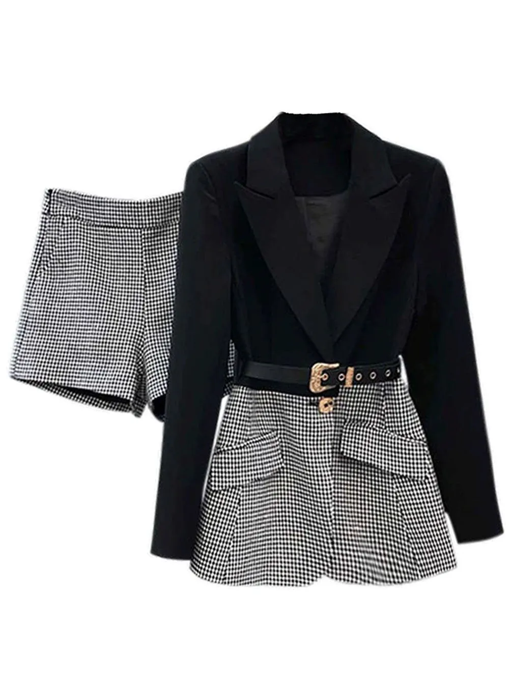 Plaid Blazer & Shorts Set