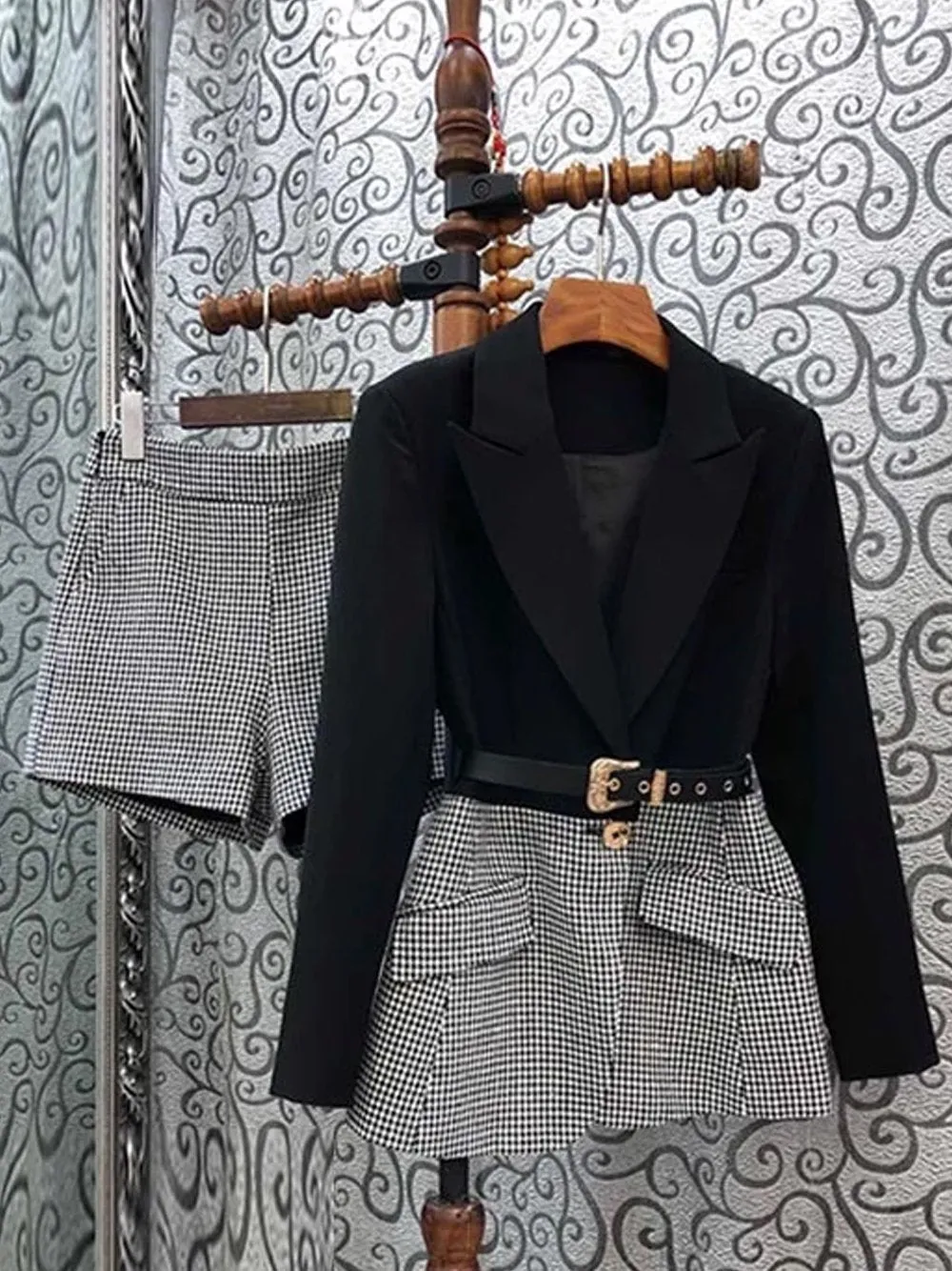Plaid Blazer & Shorts Set