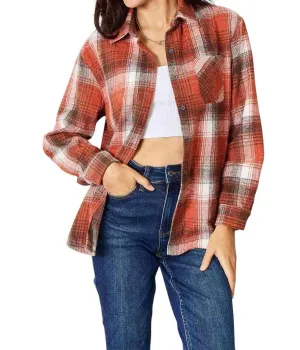 Plaid Button-Up Shirt With Contemporary Flair In Ochre