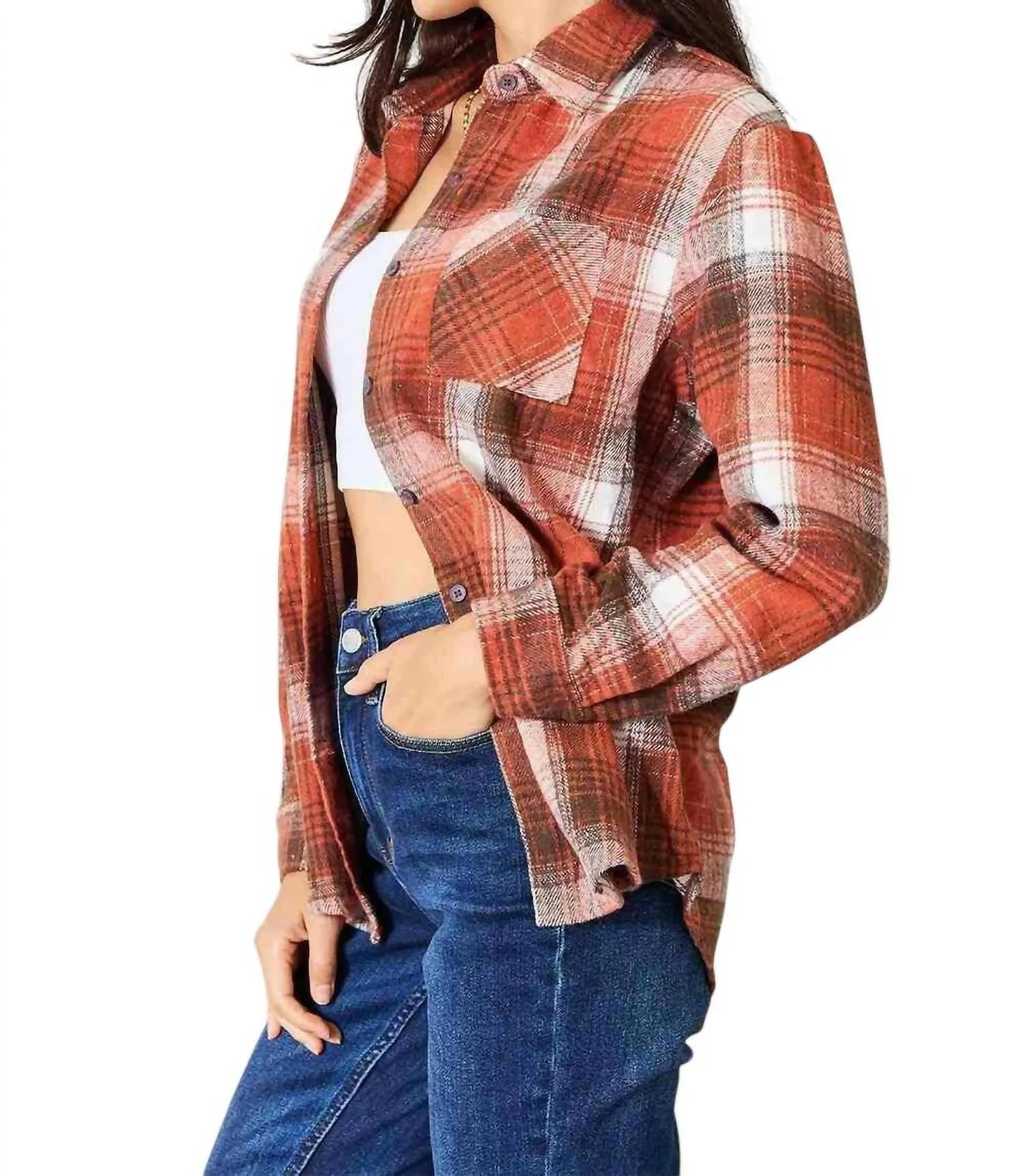 Plaid Button-Up Shirt With Contemporary Flair In Ochre